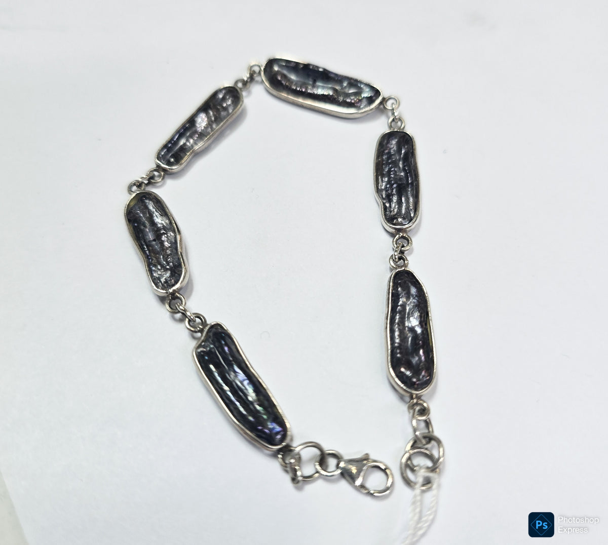 Pulsera plata perla negra
